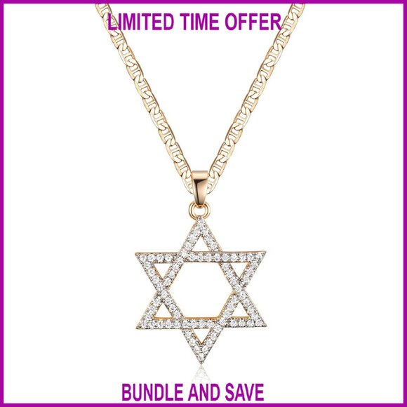 18K Gold Plated Crystal Star of David Pendant Necklace